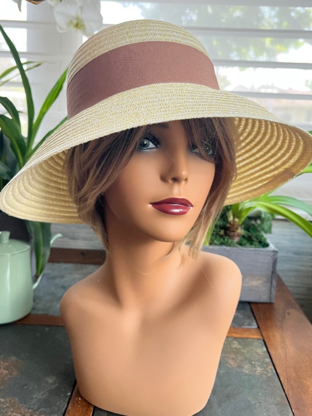 San Diego Hat Company Stylish Cream Sun Hat With Brown Band  NWOT